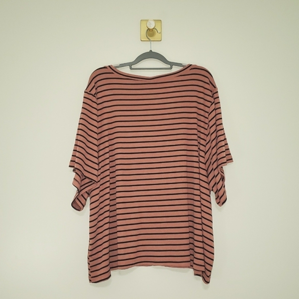 Plus Size NWT Women's Boxy Top 4X Pink Black Striped V-neck Casual Relaxed New - Picture 5 of 11